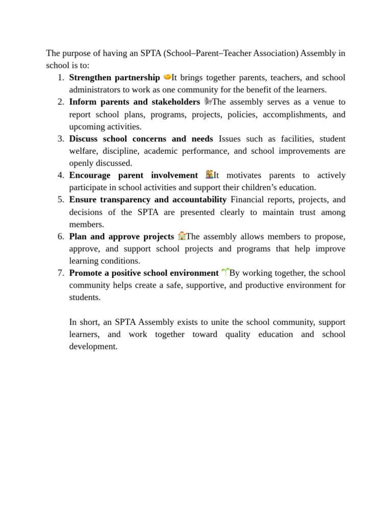 The Purpose of Having An SPTA | PDF