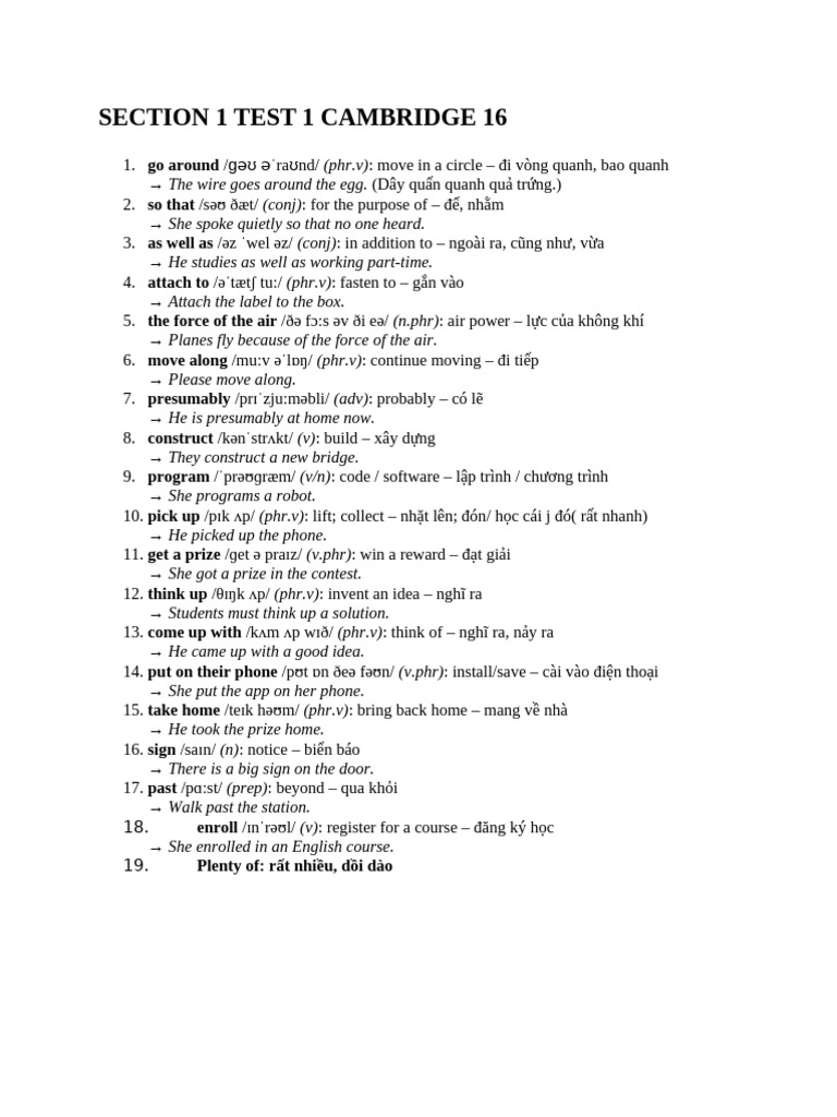 Section 1 Test 1 Cambridge 16 | PDF