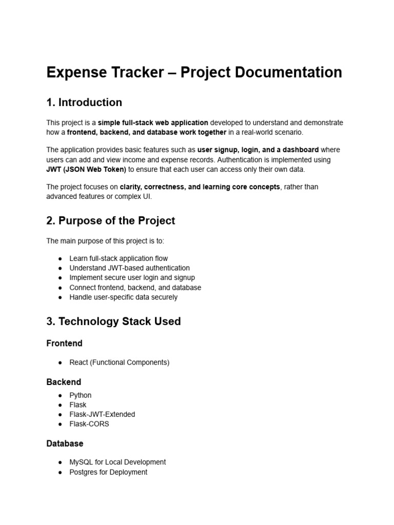 Expense Tracker - Project Documentation | PDF | Databases | Password