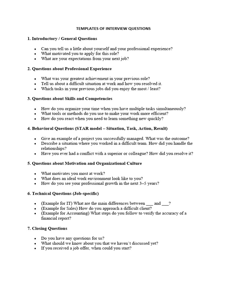 9.examples of Interview Questions | PDF