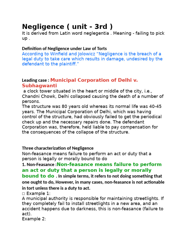 Negligence (Unit - 3rd) | PDF | Negligence | Misrepresentation