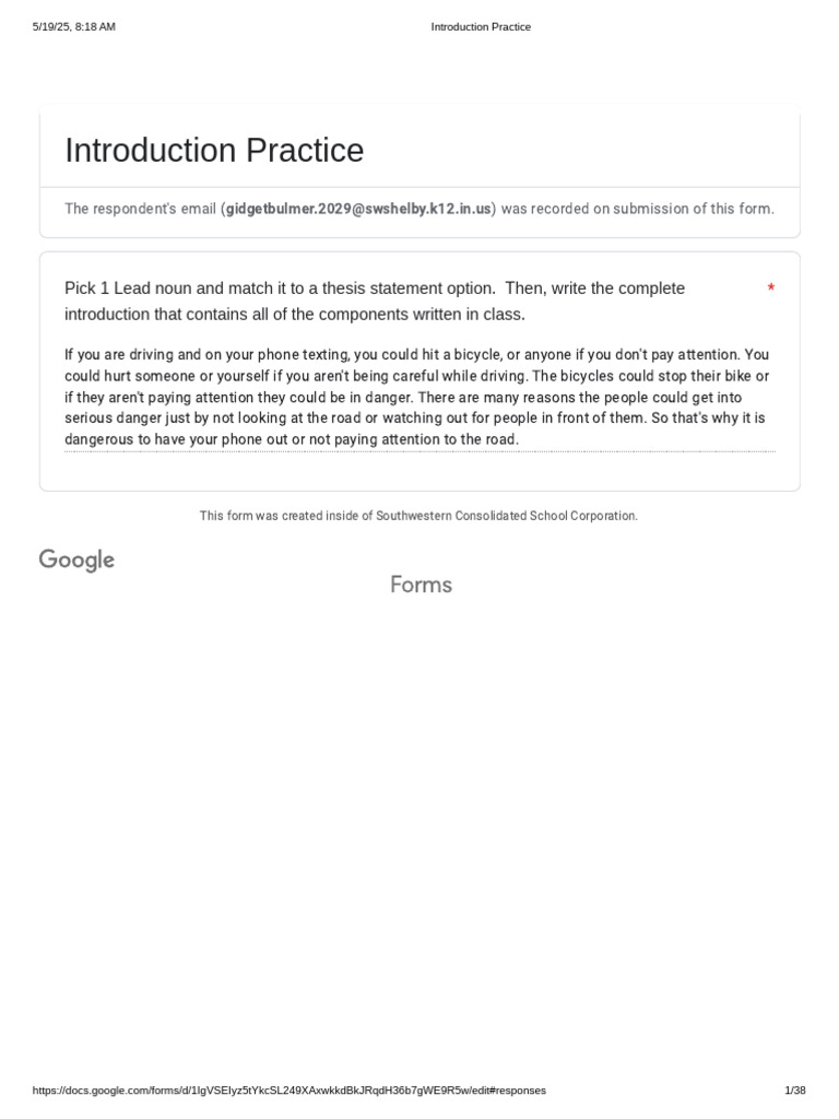 Introduction Practice - Google Forms | PDF | Text Messaging | Traffic ...