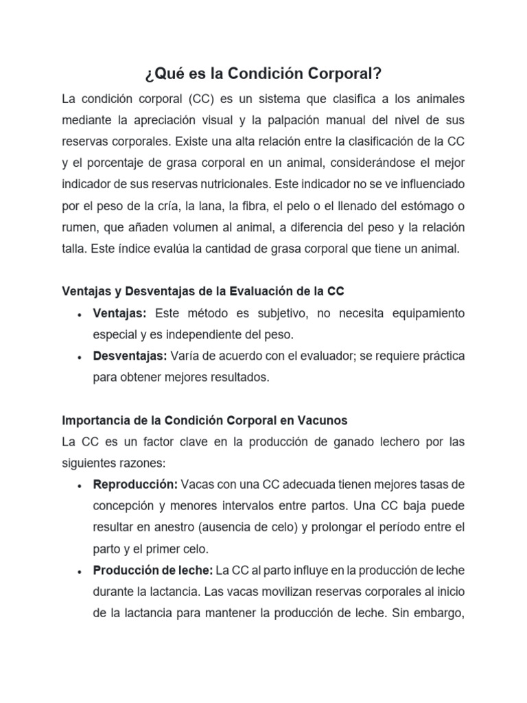 Qué Es La Condición Corporal | PDF | Vacas | Leche