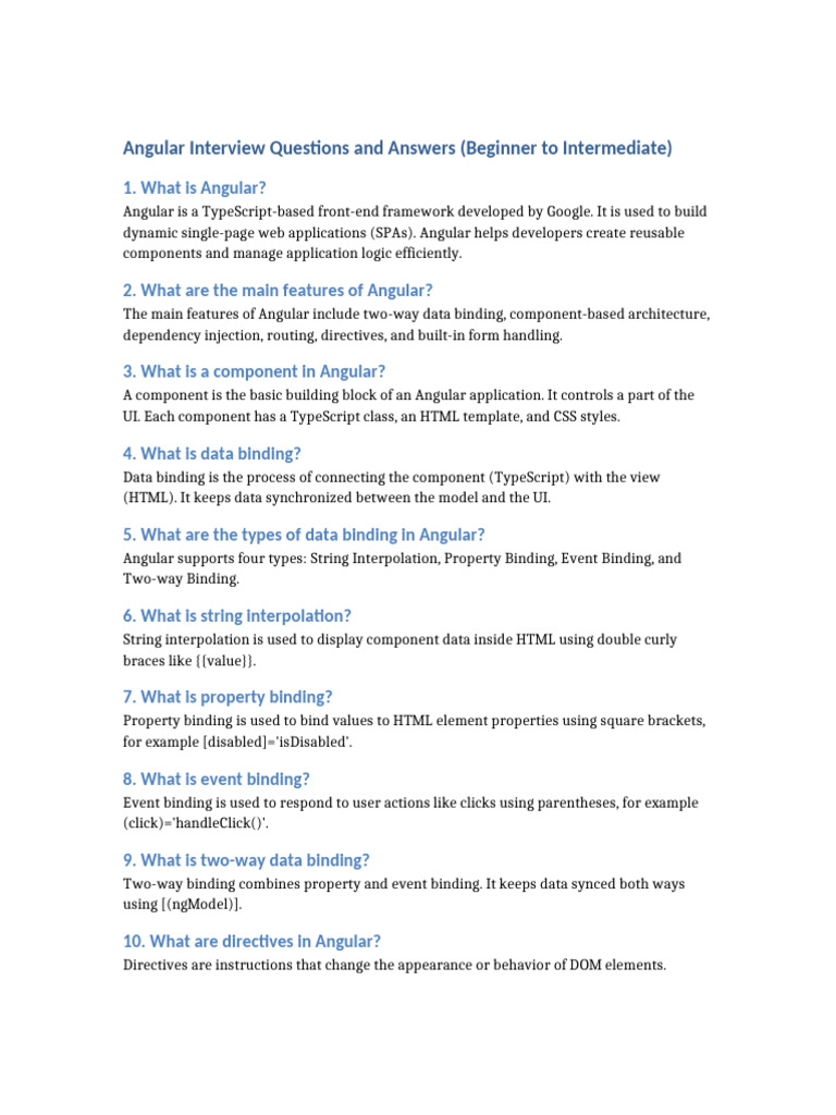 Angular Interview QA Beginner To Intermediate | PDF | Angular Js ...