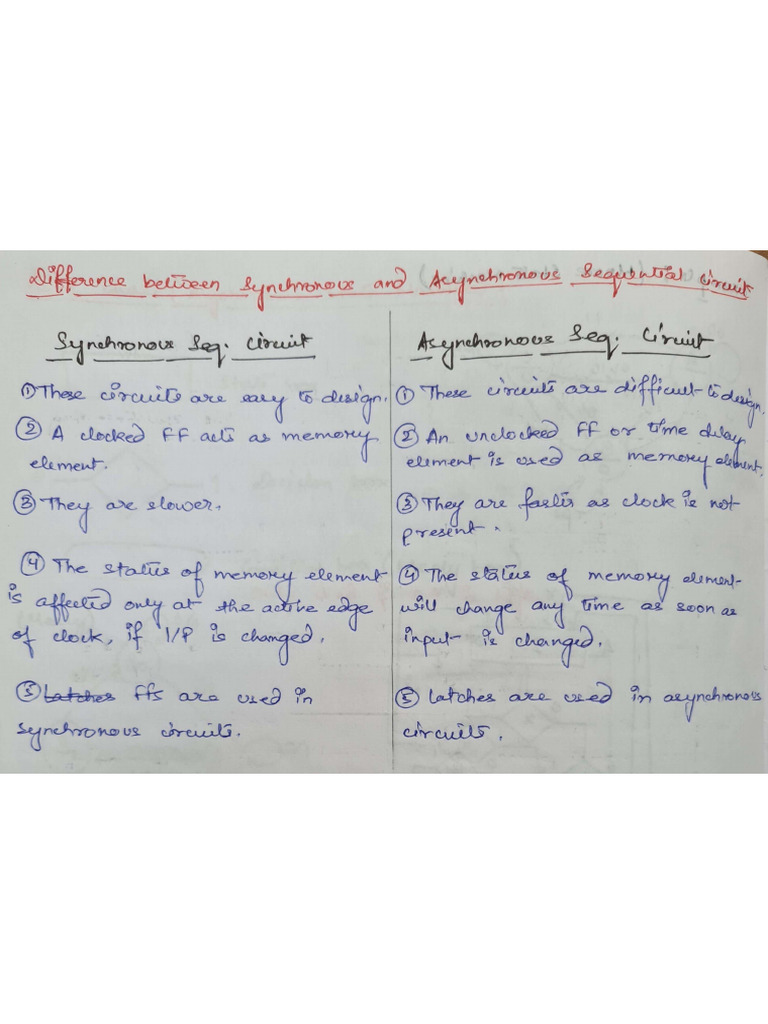 Difference Between Synchronous and Asynchronous Sequential Circuits | PDF