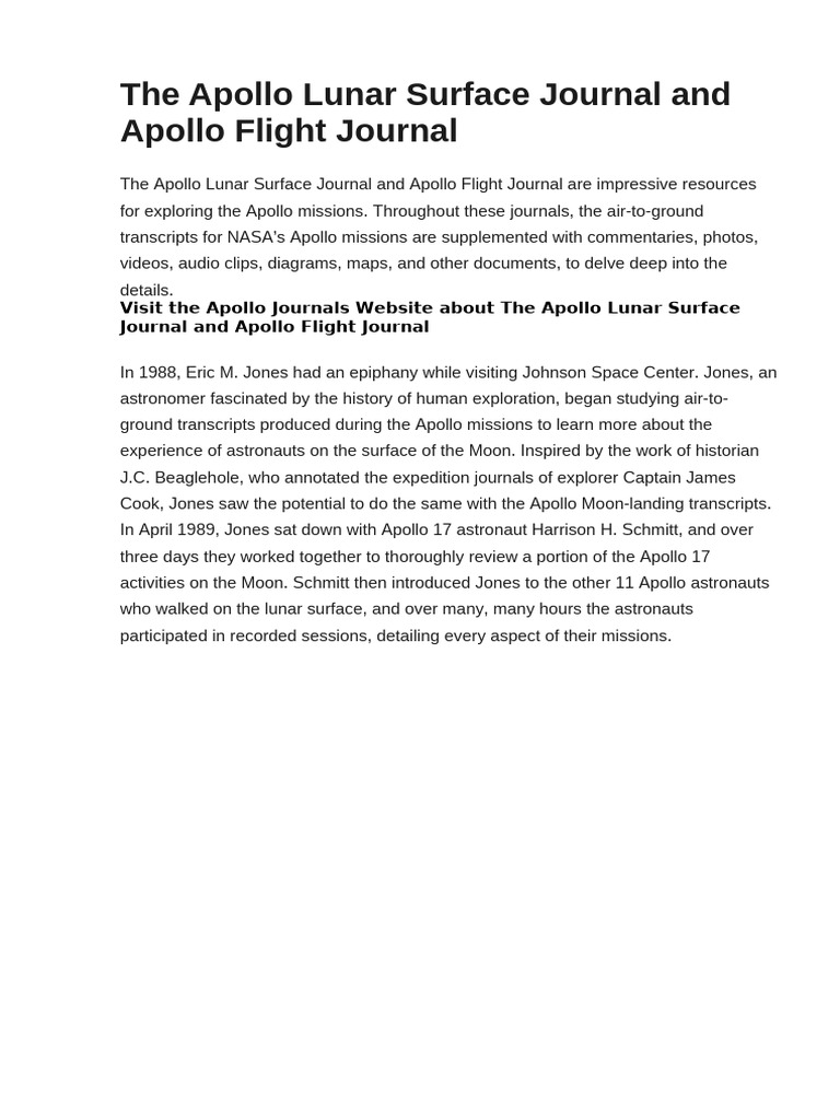 The Apollo Lunar Surface Journal and Apollo Flight Journal | PDF