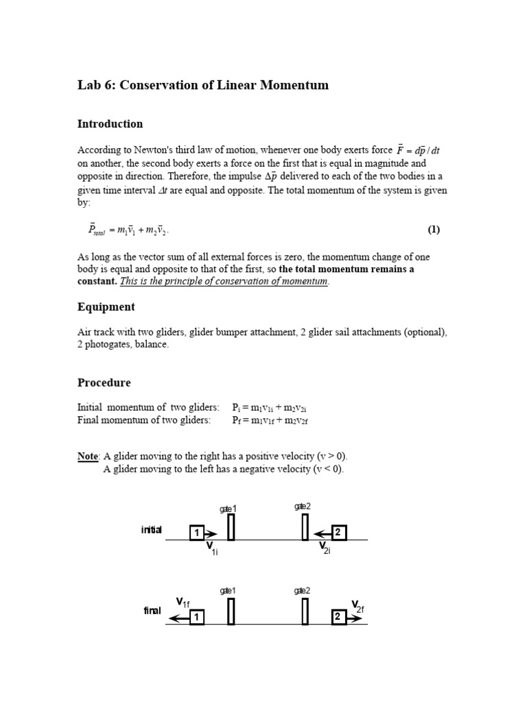 Lab 6 Conservation of Linear Momentum | PDF | Momentum | Force