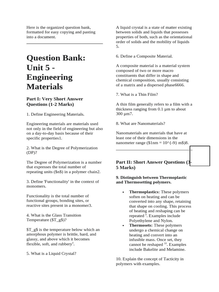 Here Is The Organized Question Bank | PDF | Polymers | Solid