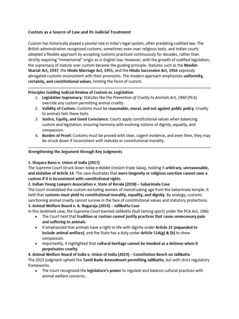 Custom As A Source of Law and Its Judicial Treatment | PDF | Sexual ...