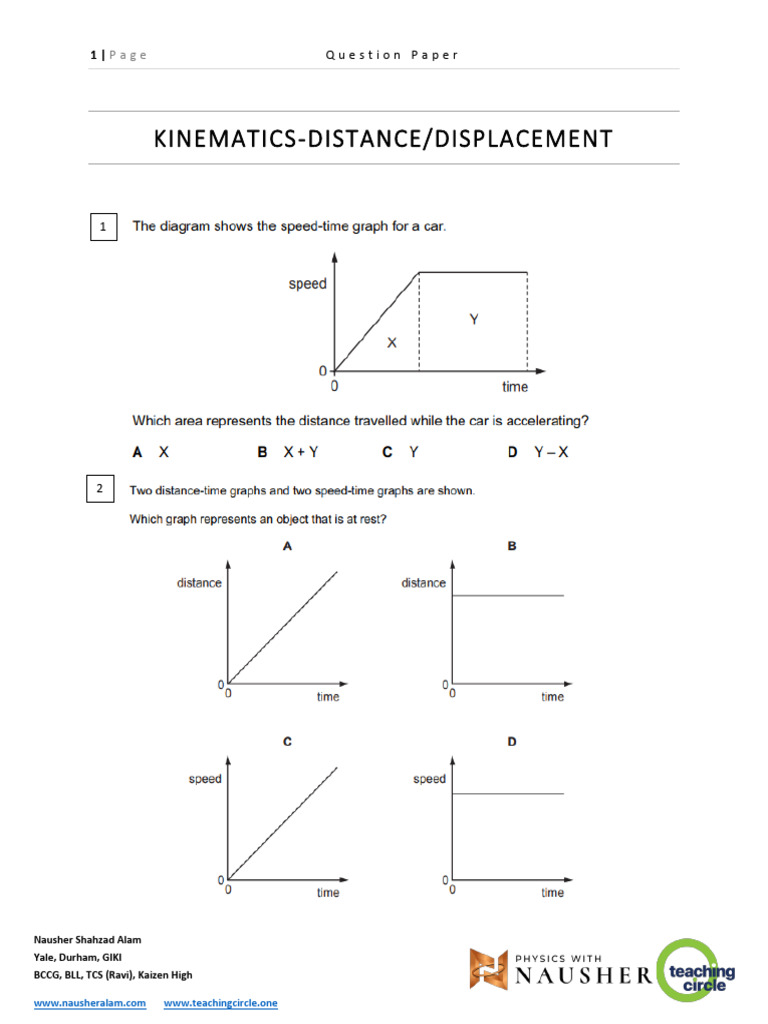 OL Kinematics Distance-Displacement QP | PDF