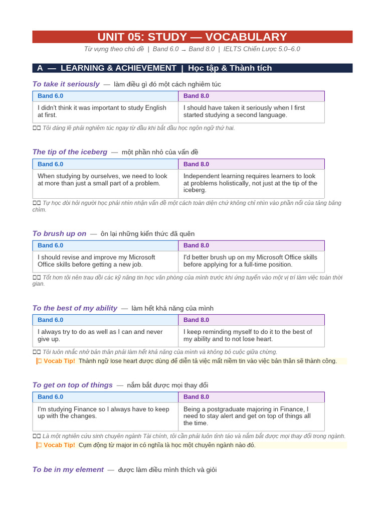 Study Vocabulary Grouped | PDF