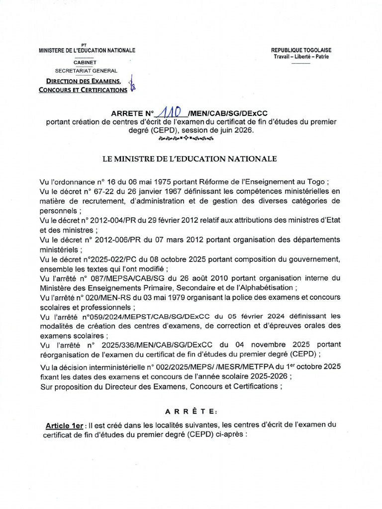 CEPD 2026-Création de Centres | PDF
