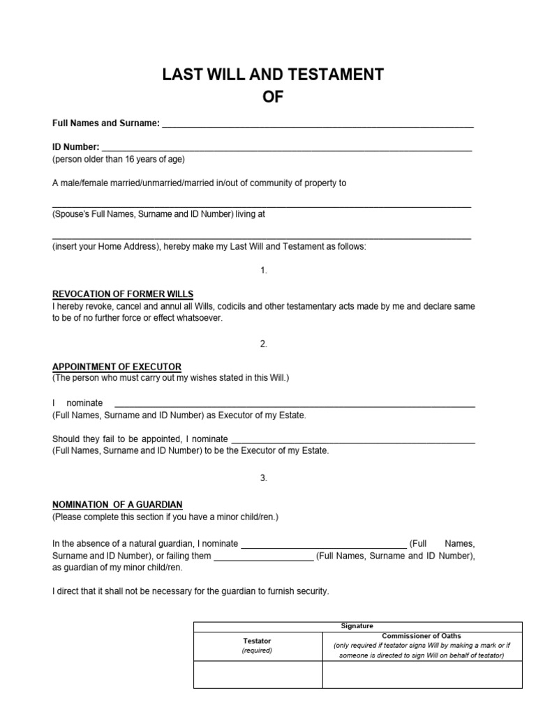 Basic Will Template - Legal Aid SA - September 2025 | PDF | Will And ...