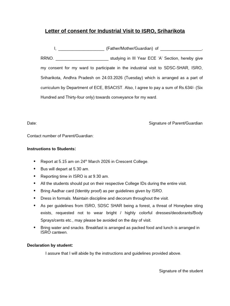Letter of Consent To ISRO | PDF