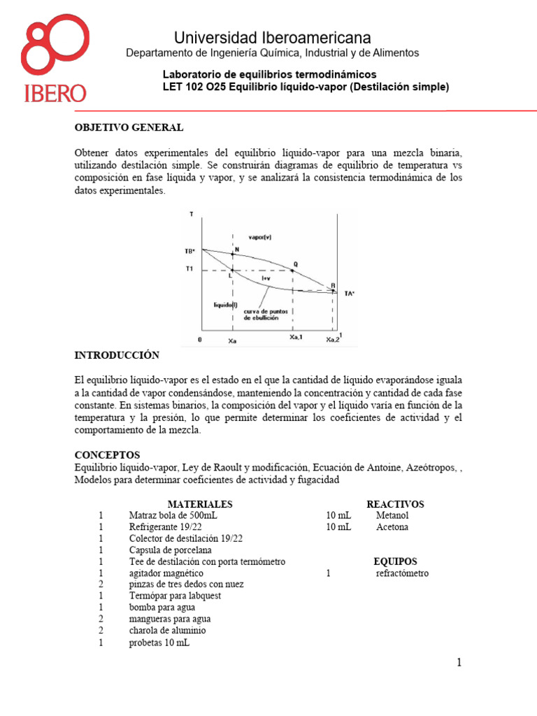 LET - O25 Equilibrio Liquido-Vapor (Destilación Simple) | PDF ...