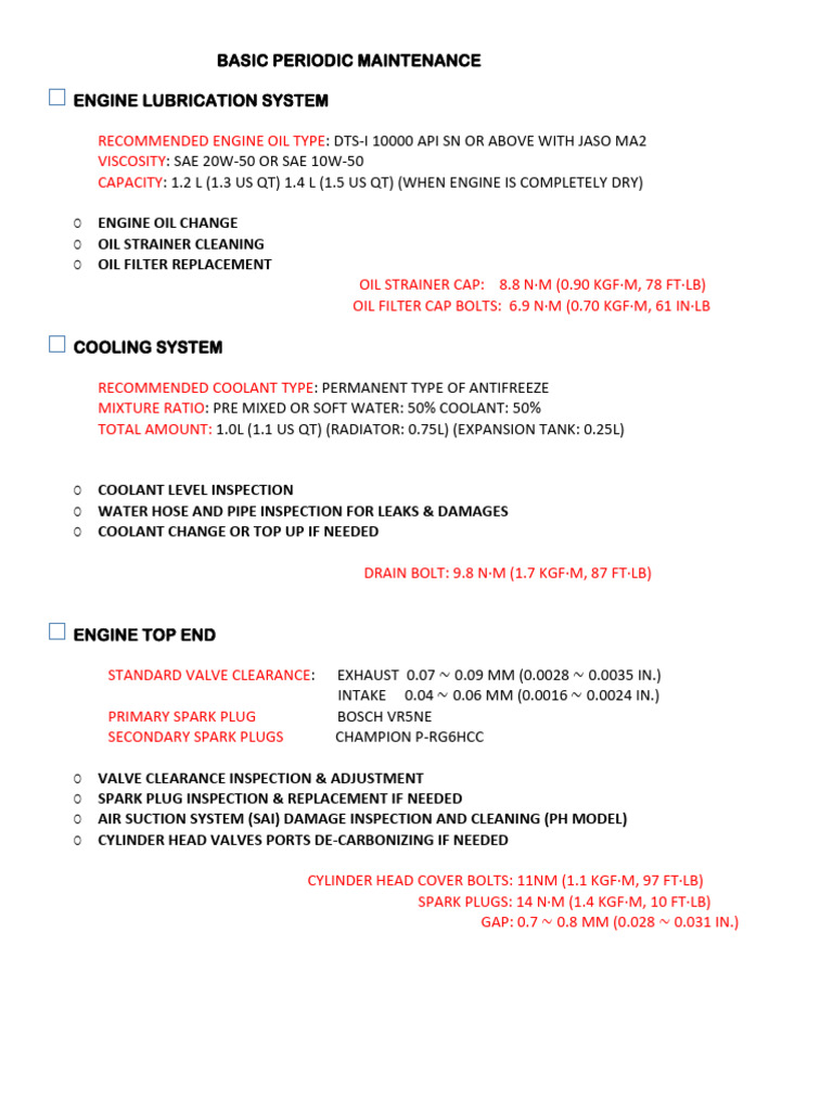 Basic Periodic Maintenance Details | PDF | Axle | Vehicles