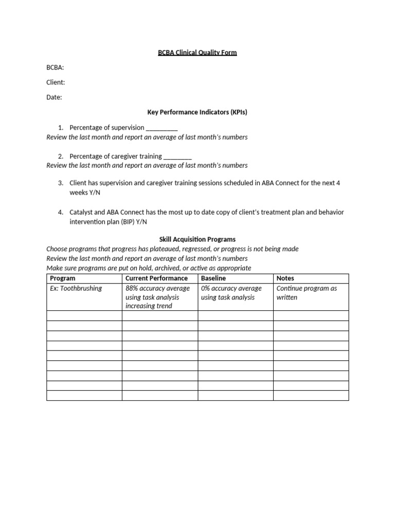 BCBA Clinical Quality Form | PDF