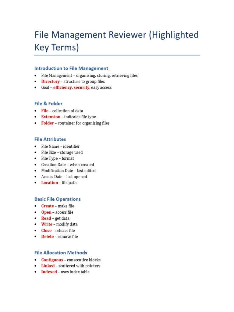 File Management Reviewer Highlighted | PDF