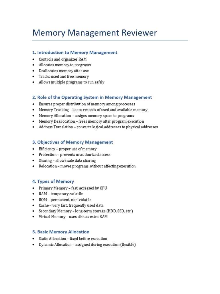 Memory Management Final Reviewer | PDF