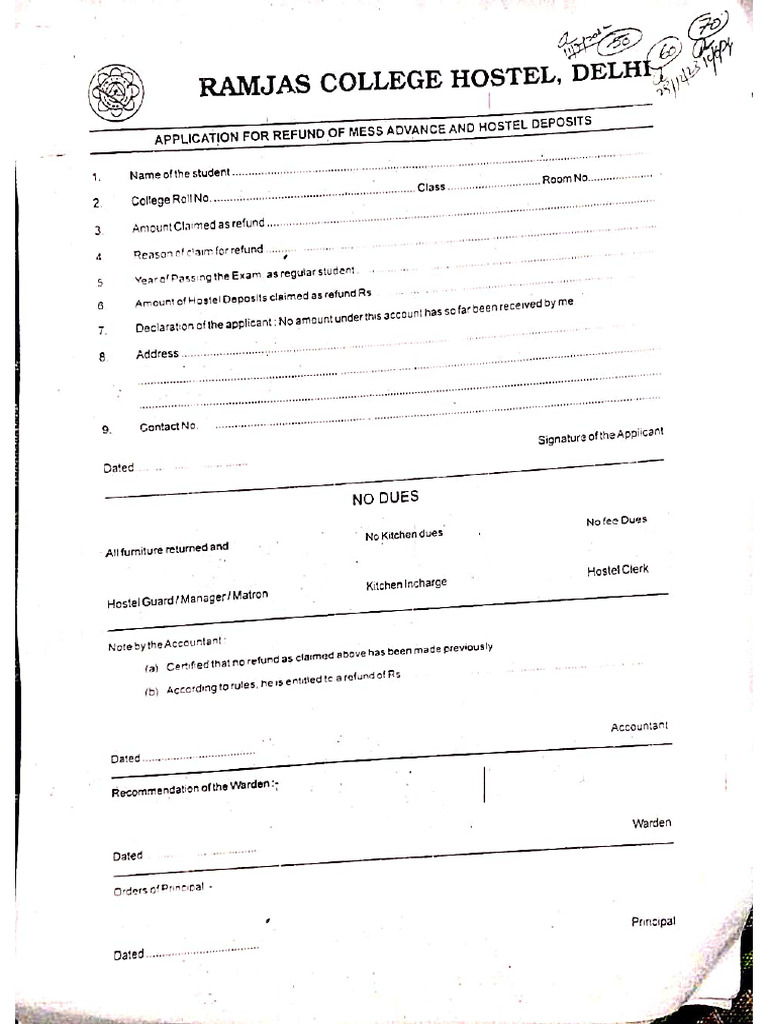 Hostel Refund Form | PDF