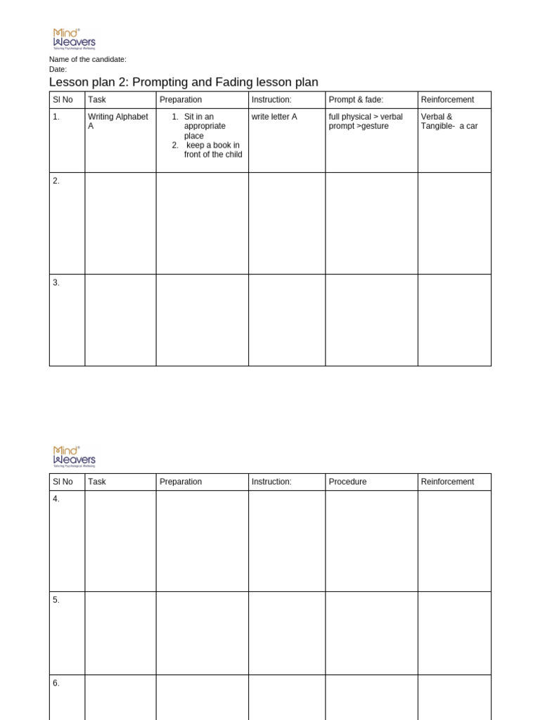 Prompting and Fading Lesson Plan | PDF