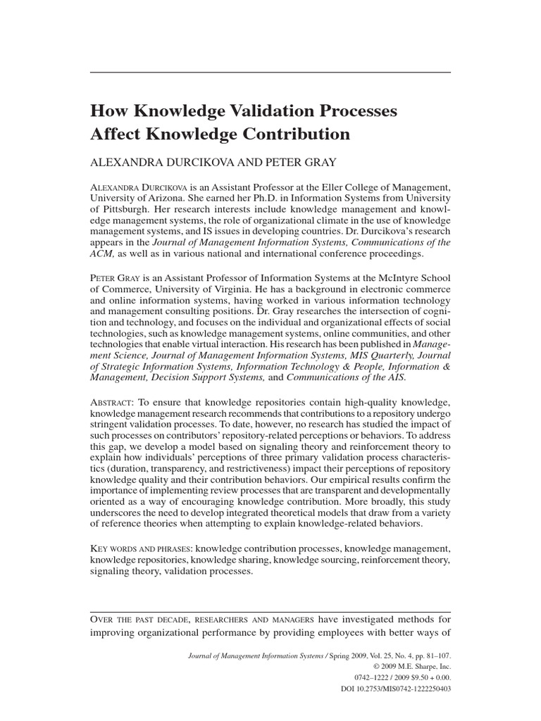 How Knowledge Validation Processes Affect Knowledge Contribution | PDF ...