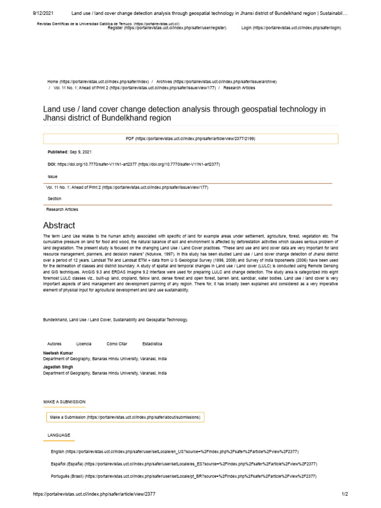 Land Use Land Cover Change Change Detection Analysis Through Geospatial ...