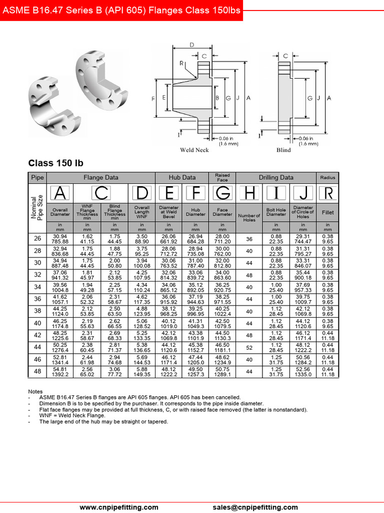 ASME B16.47 SeriesB API 605 Flanges Class 150lbs | PDF | Plumbing ...