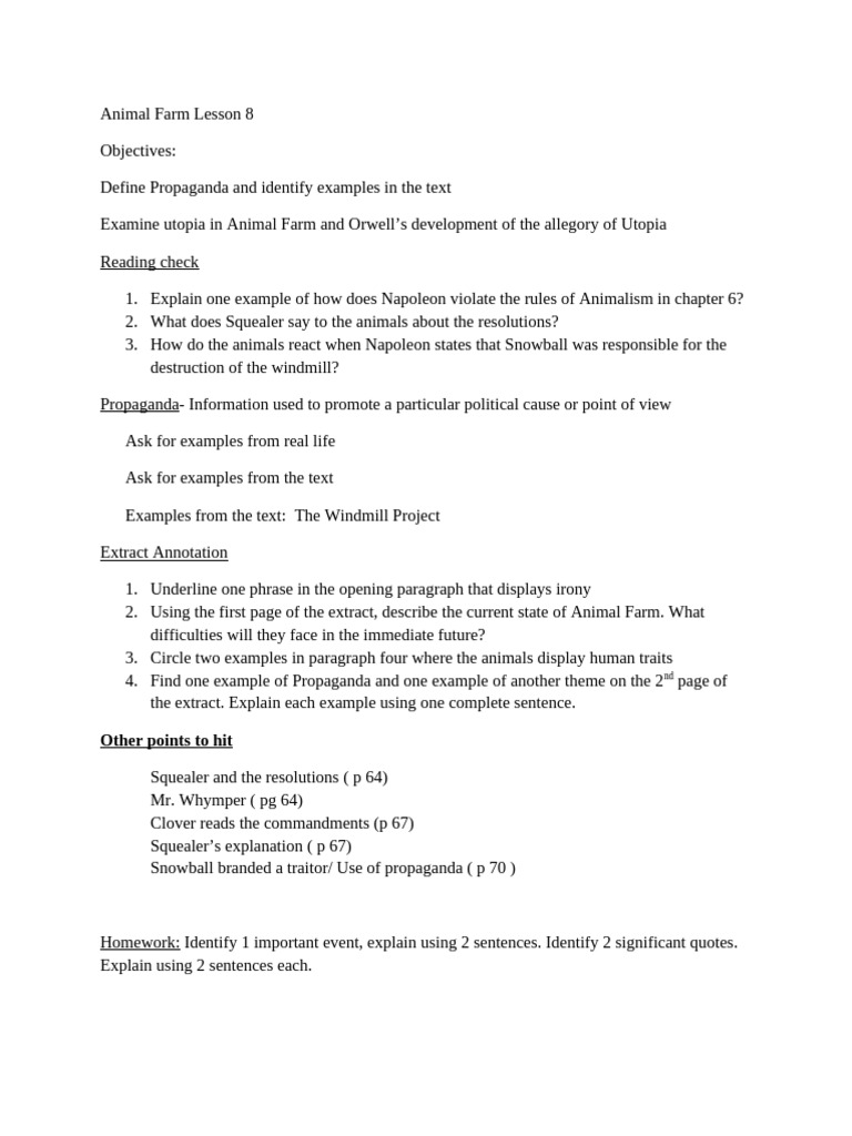 Animal Farm Lesson 8 | PDF