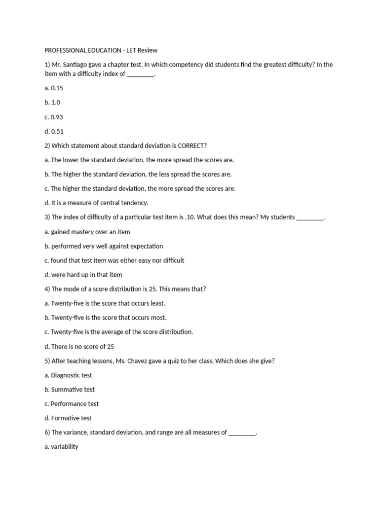 Professional Education - Let Review | PDF | Skewness | Educational ...