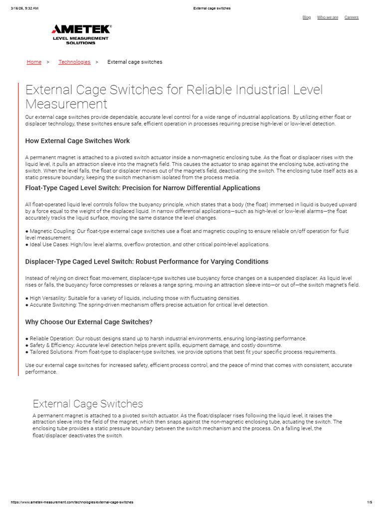 External Cage Switches | PDF | Buoyancy | Switch