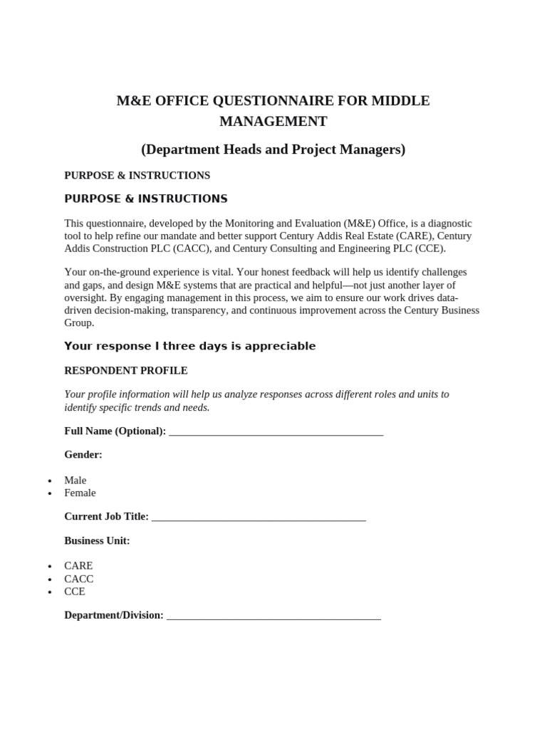 R-M&E Office Questioner For MIDDLE MANAGEMENTv2 | PDF | Audit ...