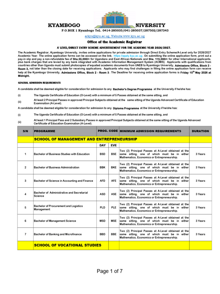 2026 2027 A Direct Entry Scheme Advert Final | PDF | Qualifications ...