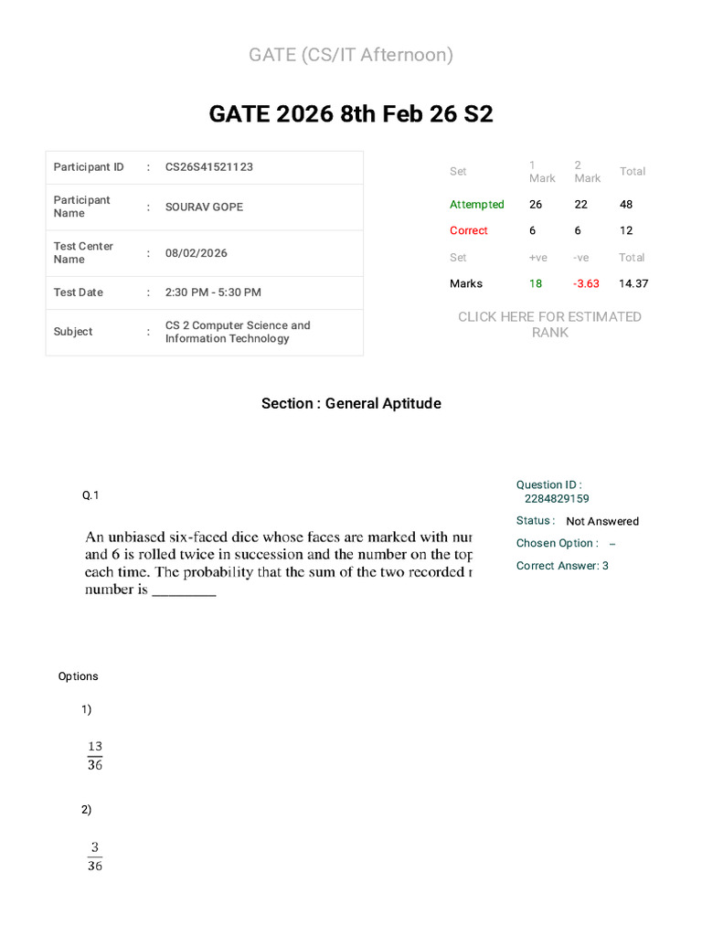 GATE Rank Predictor 2026 - GATE Marks VS Score | PDF