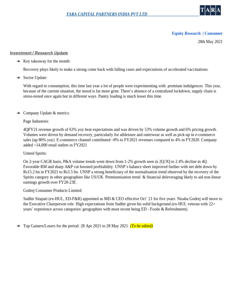 Consumer - May21 Research Report | PDF | Business | Economies