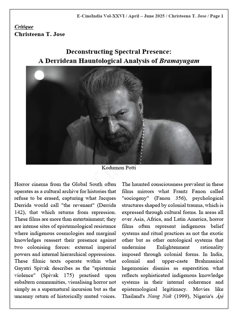 Derridian Hauntological Analysis of Brahmayugam | PDF