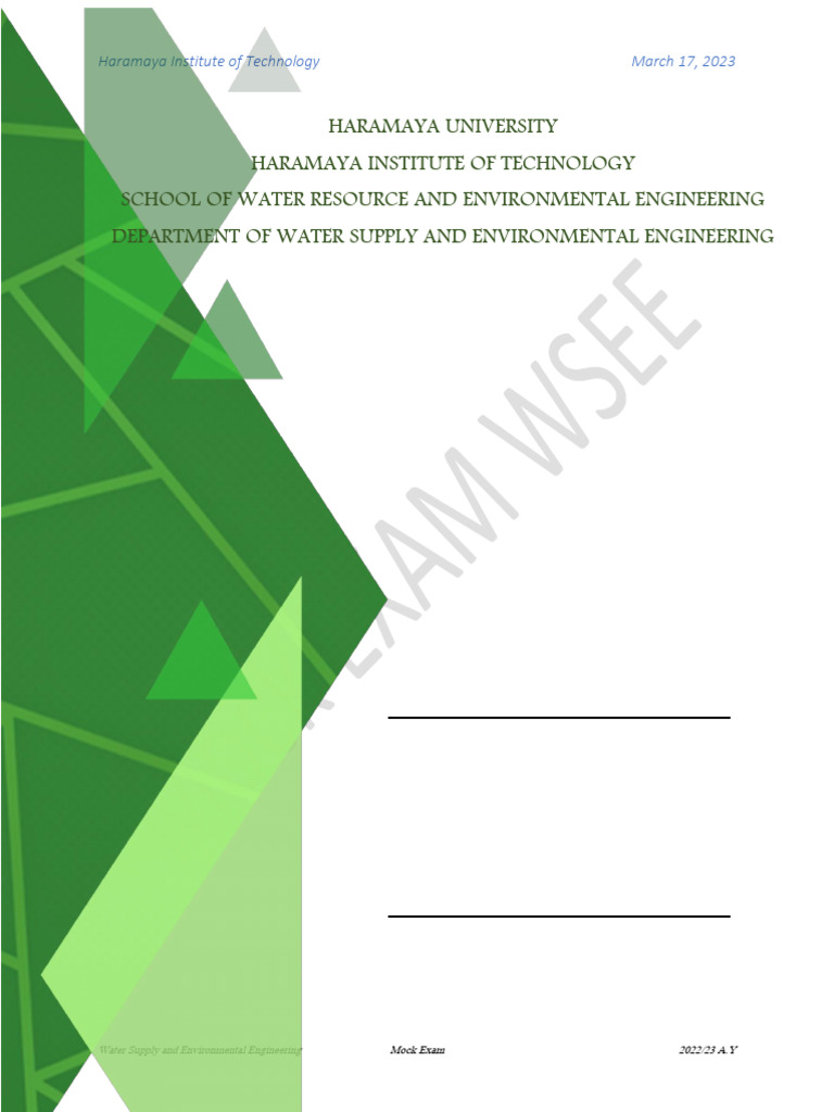 Water Supply and Environmental Engineering Mock Exam | PDF | Waste ...