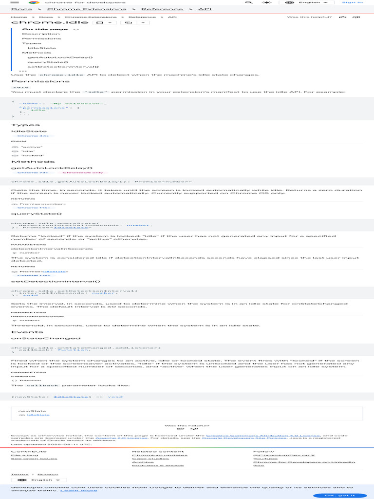 Chrome - Idle - API - Chrome For Developers | PDF | Parameter (Computer ...