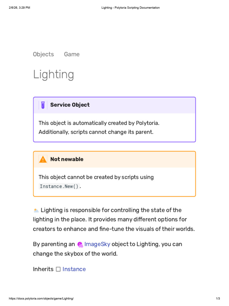 Lighting - Polytoria Scripting Documentation | PDF | Light