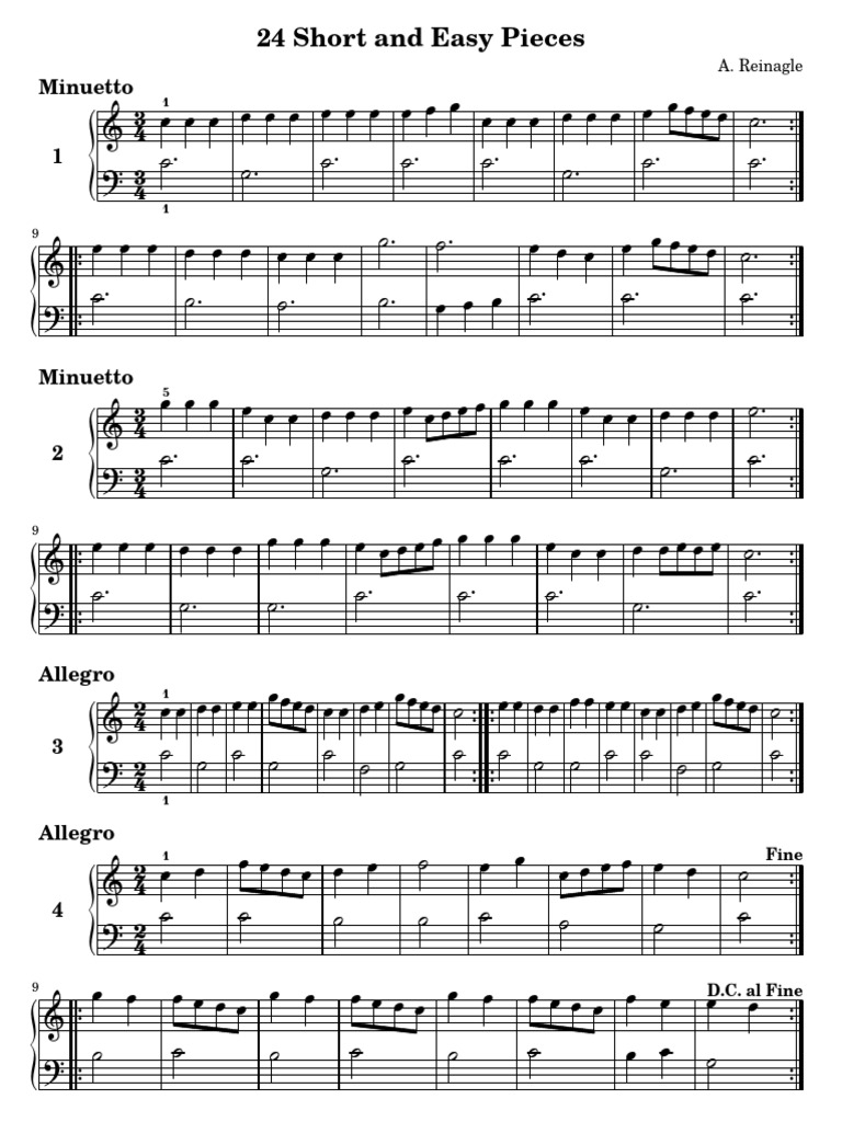 24 Short and Easy Pieces For Keyboard, Op.1 (Reinagle, Alexander) | PDF ...