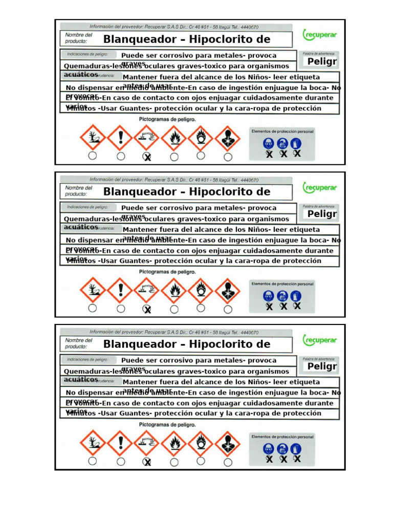 Rotulos de Seguridad para Imprimir | PDF | Blanqueador | Sustancias ...