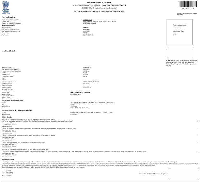 Application Form For PCC | PDF | Arrest Warrant | Government