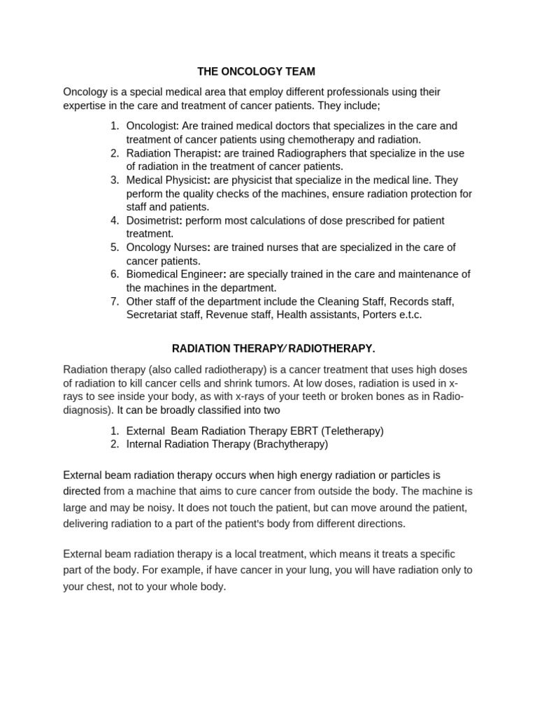 Oncology Note | PDF | Radiation Therapy | Radiation