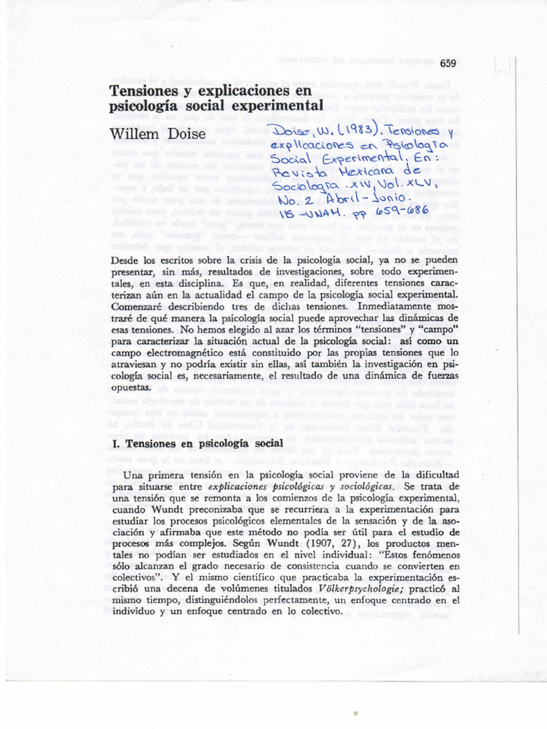 DOISE Tensiones y Explicaciones en Psicología Social Experimental | PDF