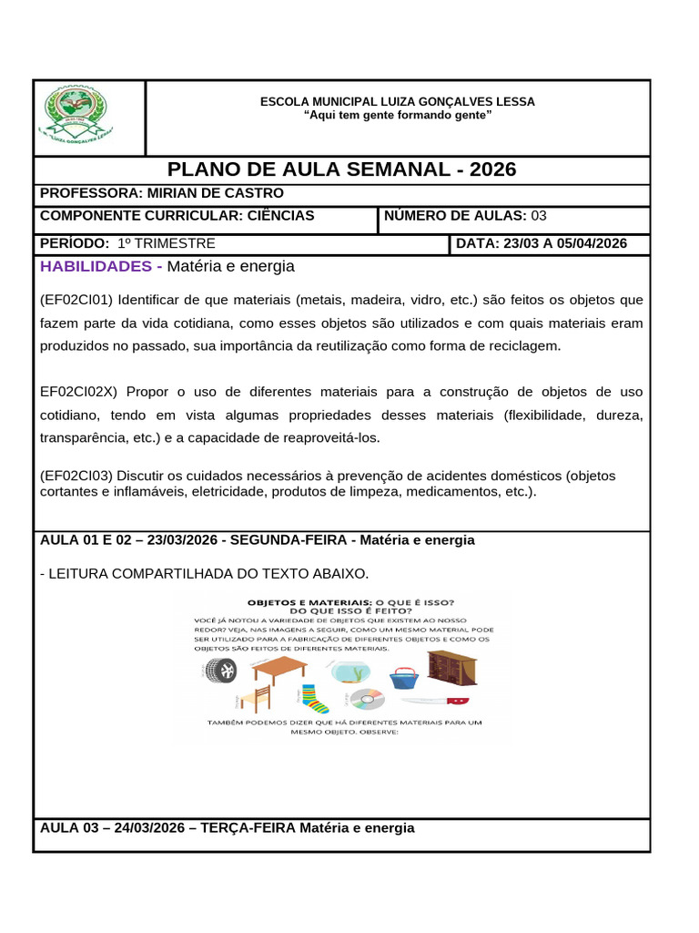 Plano de Aula de Ciências | PDF