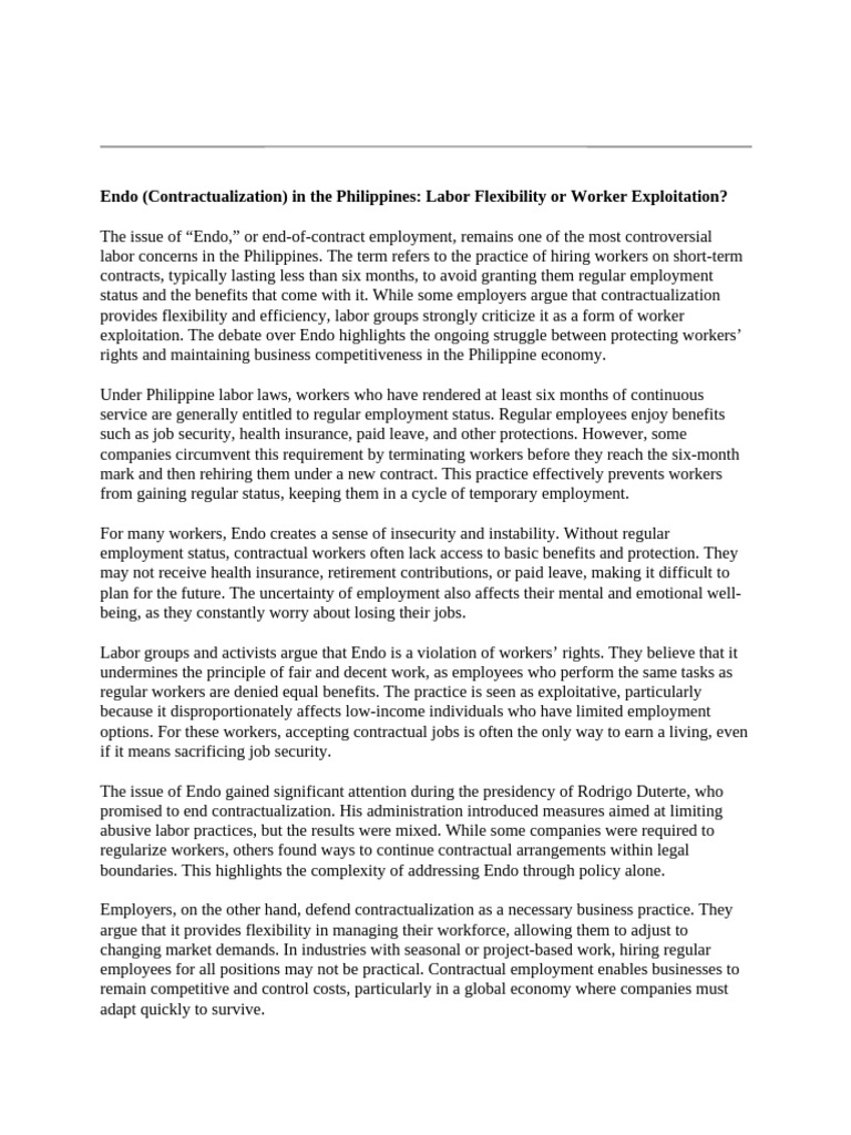 Endo (Contractualization) in The Philippines Labor Flexibility or ...