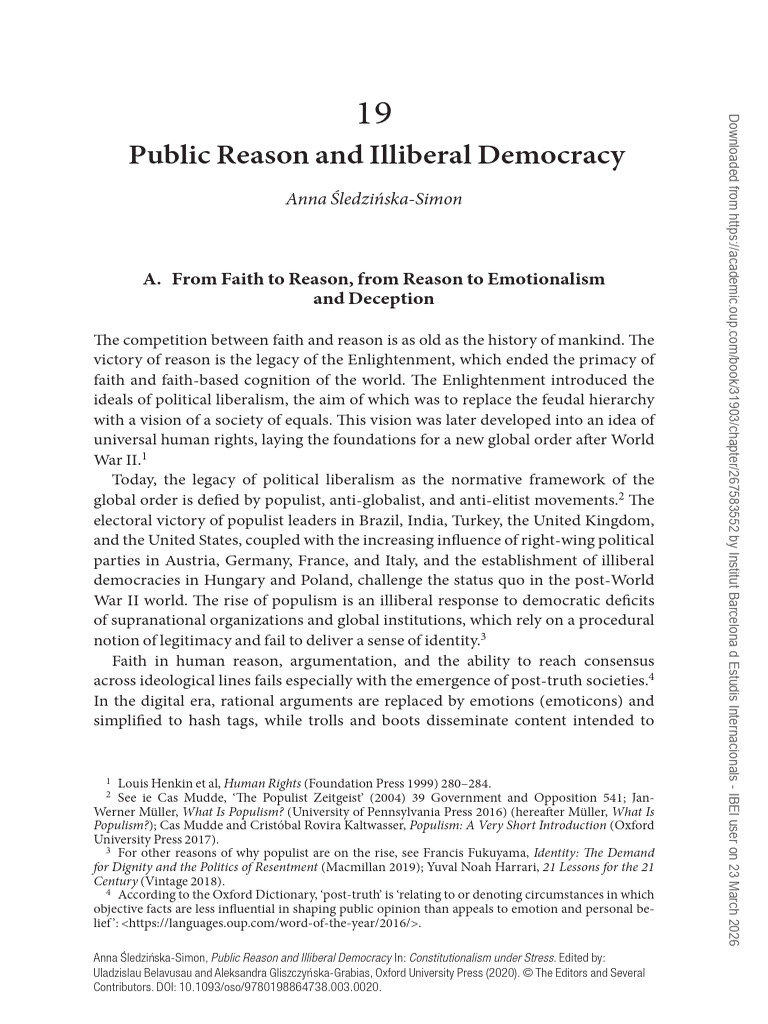 Anna Śledzińska-Simon - Public Reason and Illiberal Democracy | PDF ...