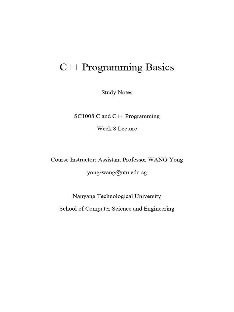 CPP Programming Basics Study Notes | PDF | C++ | Parameter (Computer ...