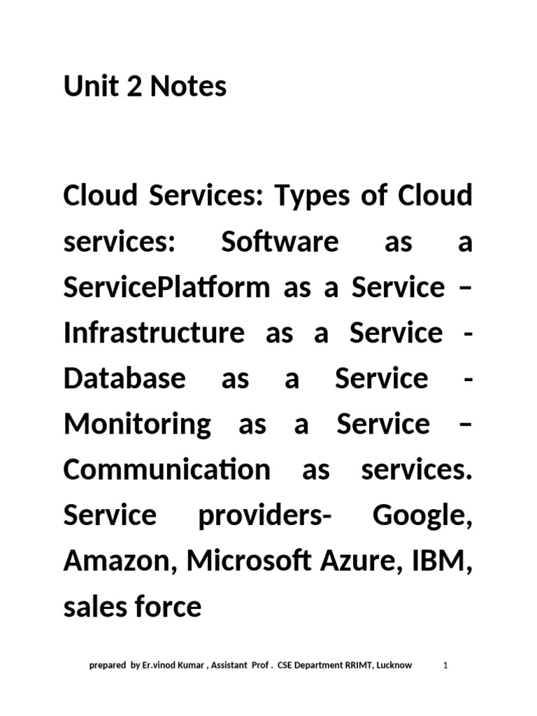 Unit 2 Notes Clud Computing | PDF | Cloud Computing | Software As A Service