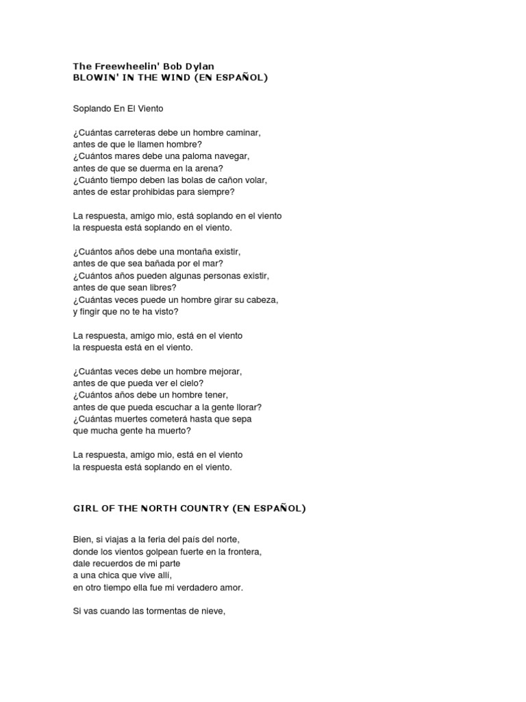 Letras de Bob Dylan en Español | PDF | Bob Dylan | Naturaleza